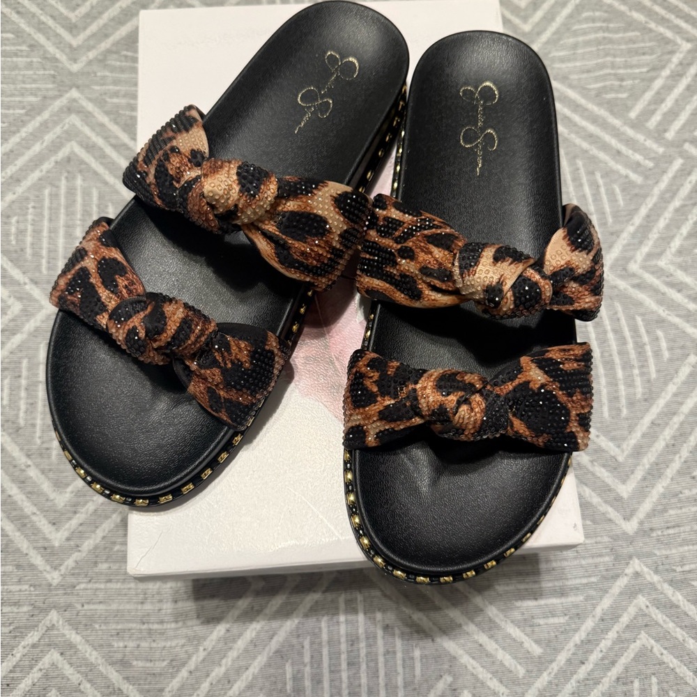 Jessica Simpson Black and Brown Sandals with Leopard Print - Picture 2 of 3